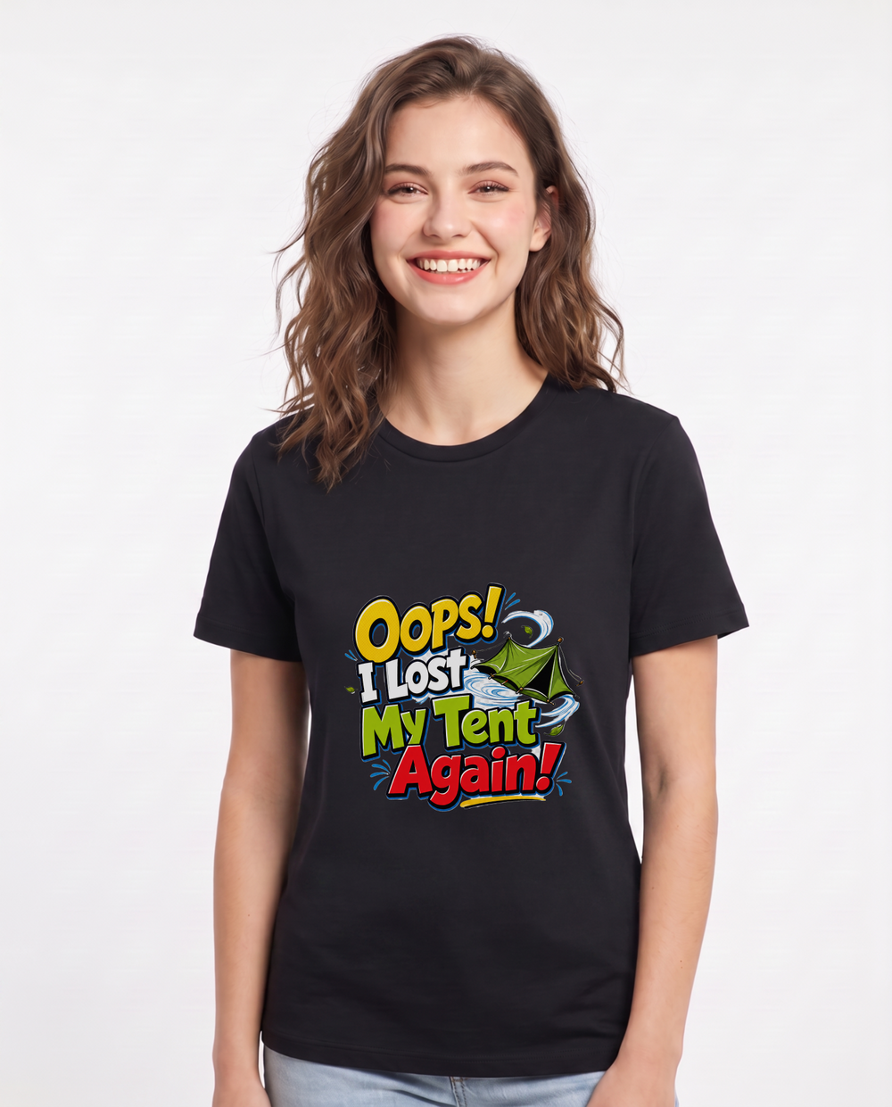Oops! I Lost My Tent Again! Women's Black T-Shirt product image 2