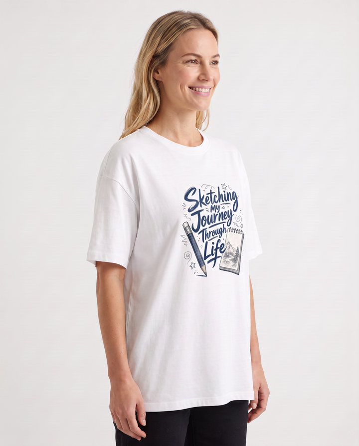 Sketching My Journey Through Life White T-Shirt mockup 2