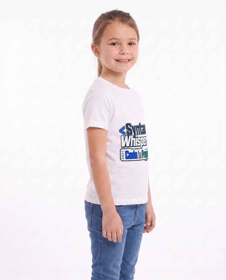 Syntax Whisperer: Code In Progress White T-Shirt mockup 2