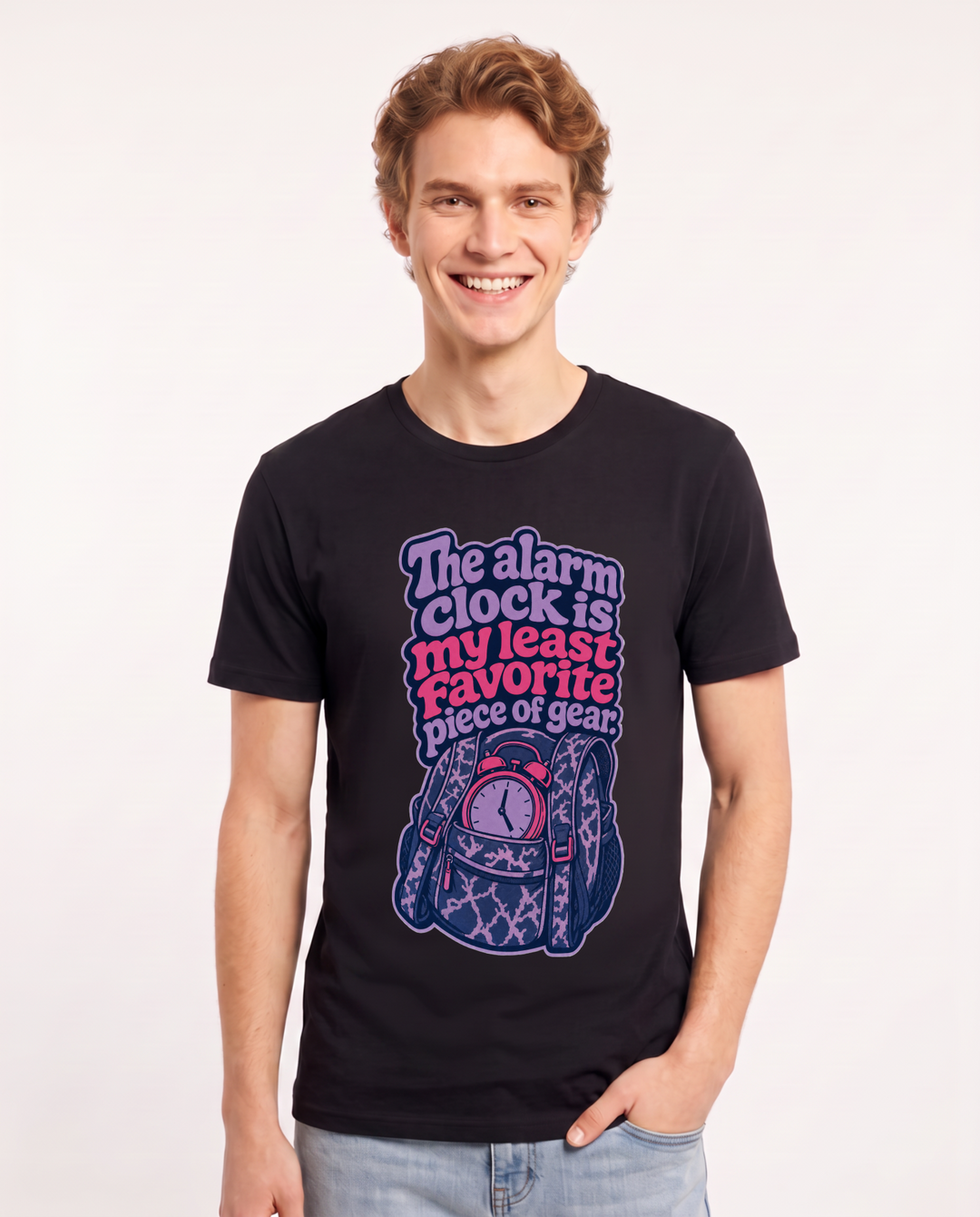 Hunting Men's Black T-Shirt – The alarm clock is my least favorite product image 1