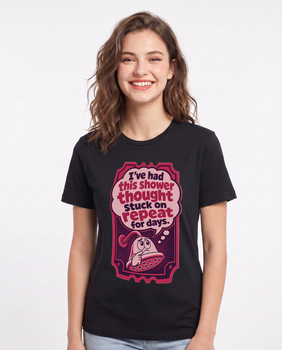 Graphic Women's Black T-Shirt - I've had this shower thought stuck on product image 1