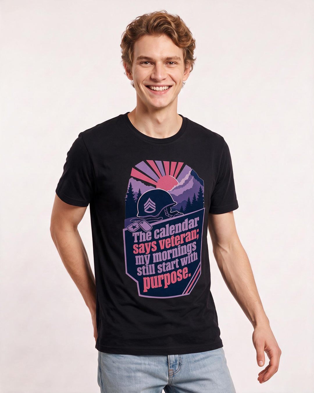 Graphic Men's Black T-Shirt - The calendar says veteran; my mornings product image 3