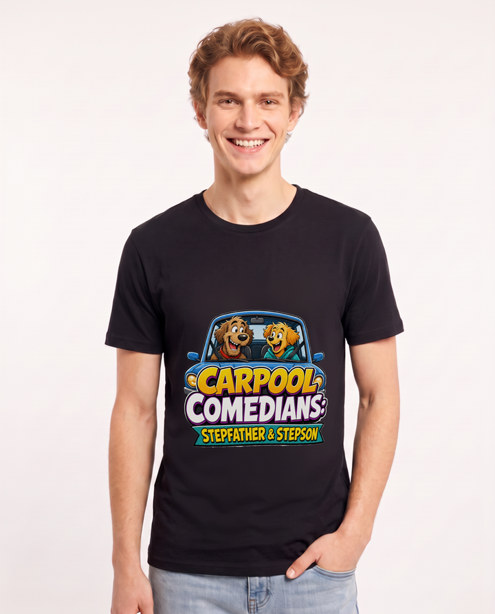 Carpool Comedians: Stepfather & Stepson Men's Black T-Shirt product image 2
