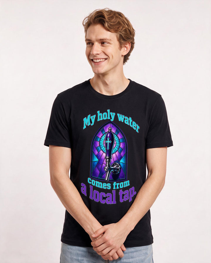 Beer Men's Black T-Shirt – My holy water comes from a local tap. product image 3