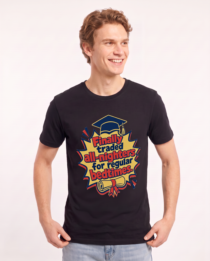 Graduation Gift Men's Black T-Shirt - Finally traded all-nighters for product image 3