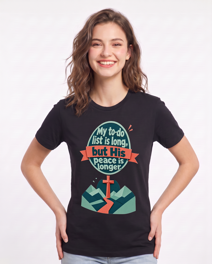 Graphic Women's Black T-Shirt - My to-do list is long, but His peace product image 3
