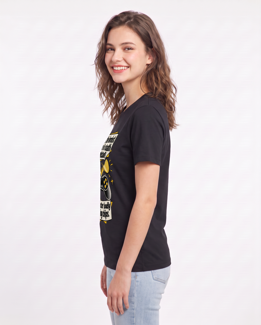 What's the hardest part of a stealth mission? My character loudly crunching chips. Women's Black T-Shirt product image 3