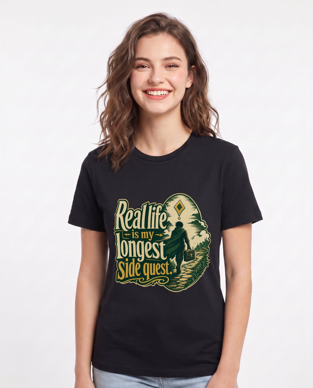 Gaming Women's Black T-Shirt – Real life is my longest side quest. product image 1