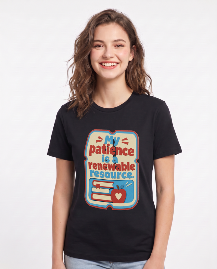 Teacher Gift Women's Black T-Shirt - My patience is a renewable product image 1