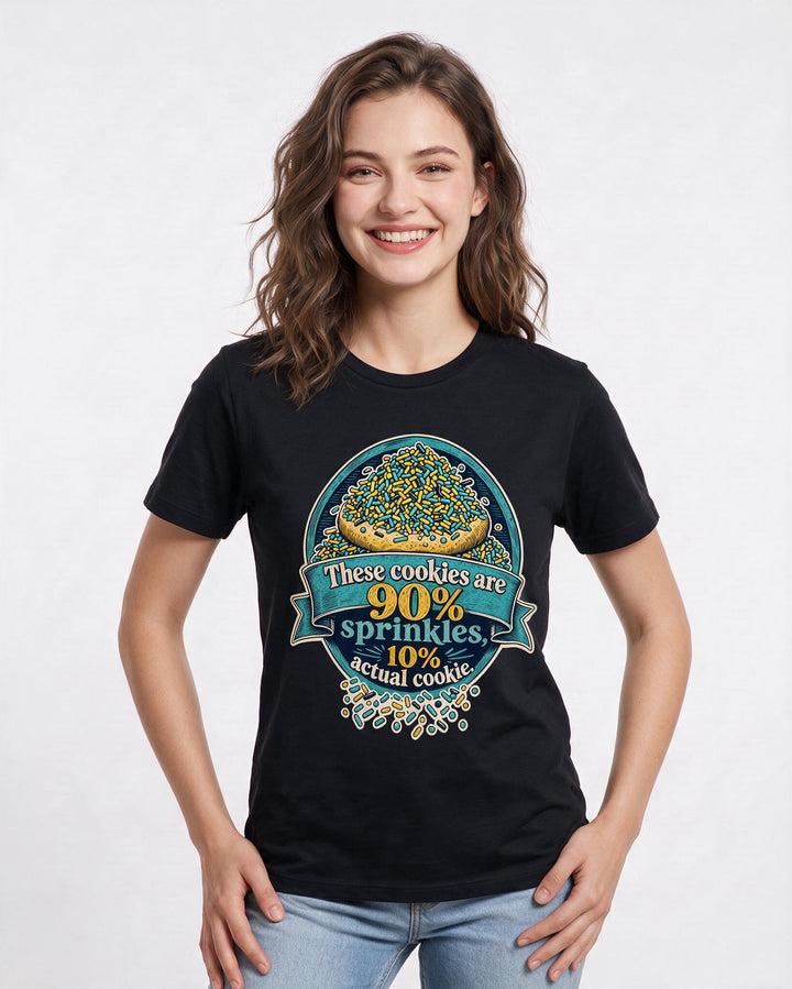Christmas Women's Black T-Shirt – These cookies are 90% sprinkles, 10% actual cookie. product image 3