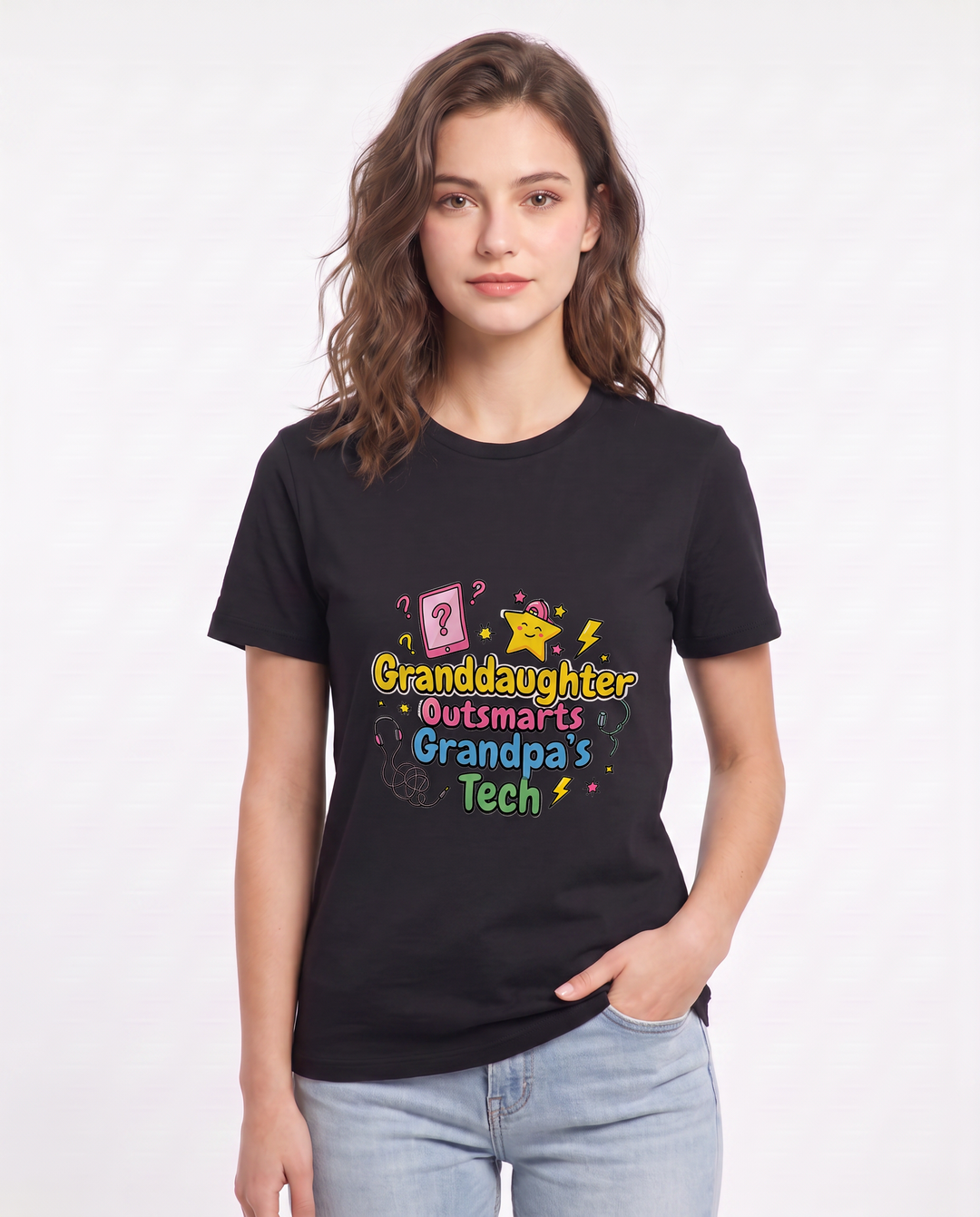 Granddaughter Outsmarts Grandpa's Tech Women's Black T-Shirt product image 1