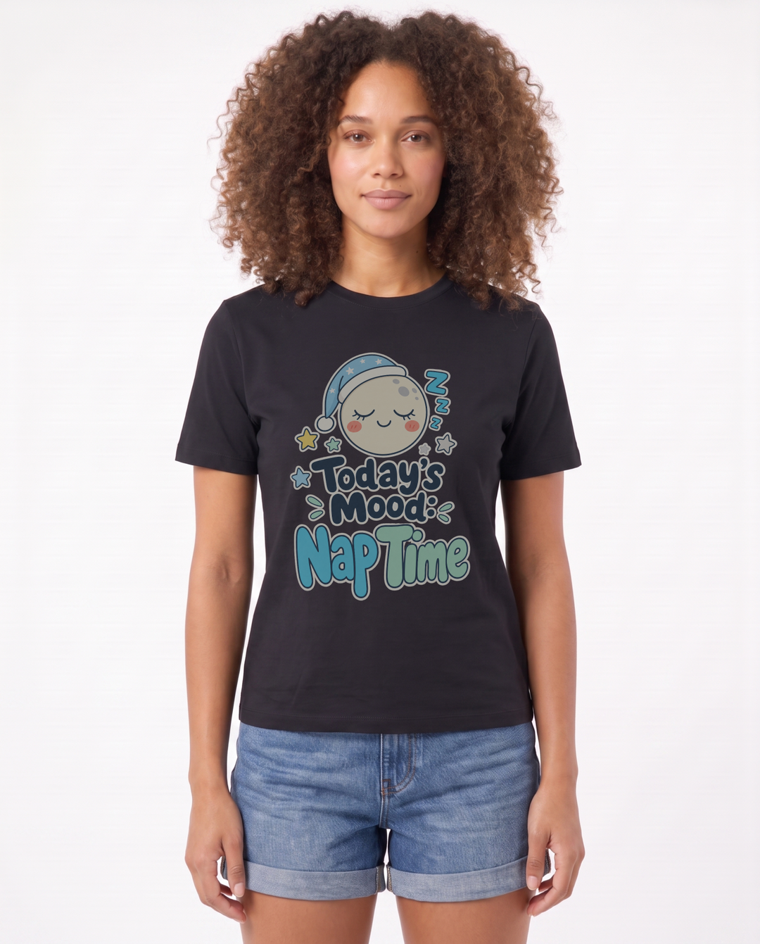 Today's Mood: Nap Time Black T-Shirt mockup 1