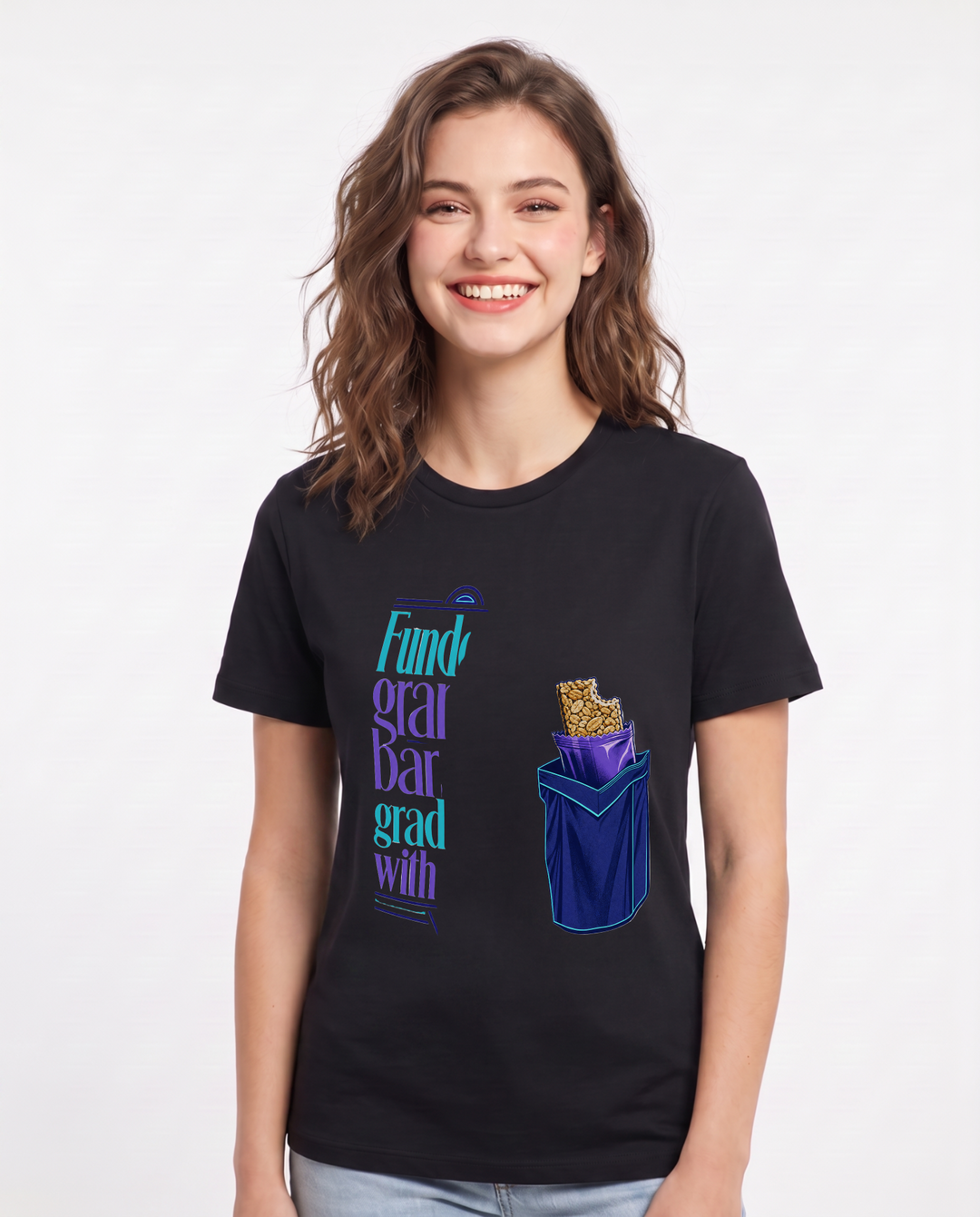 Graduation Women's Black T-Shirt – Funded by granola bars; graduated with product image 1