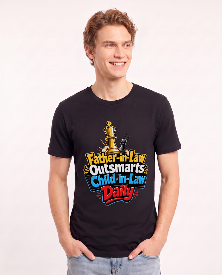 Father-in-Law Outsmarts Child-in-Law Daily Men's Black T-Shirt product image 1