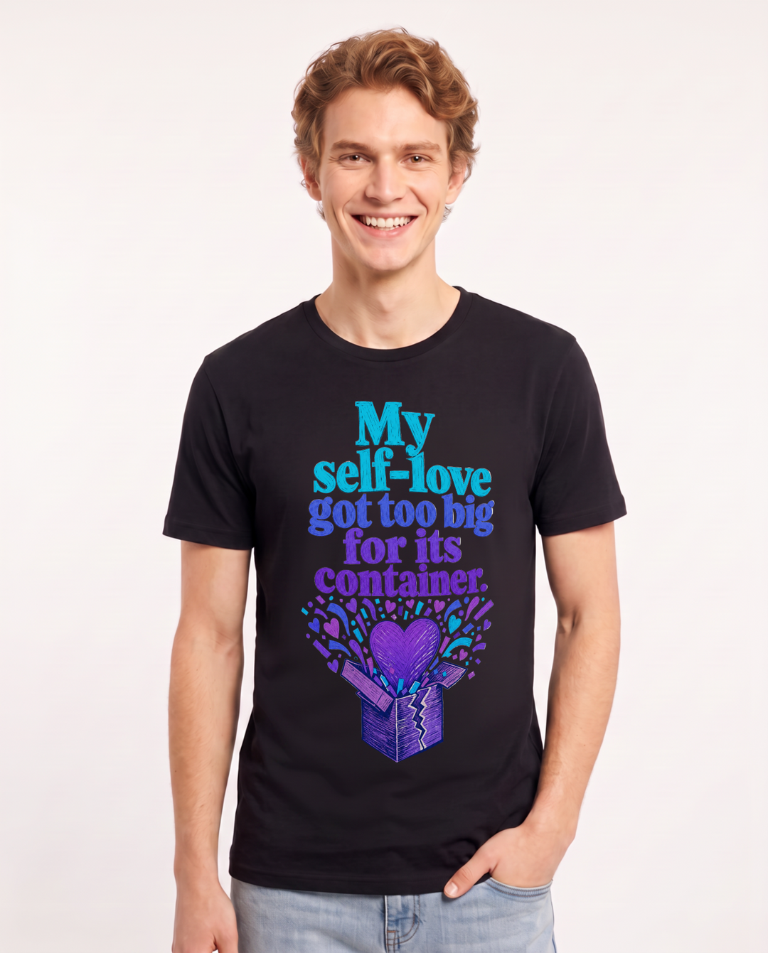 Pride Men's Black T-Shirt – My self-love got too big for its container. product image 1