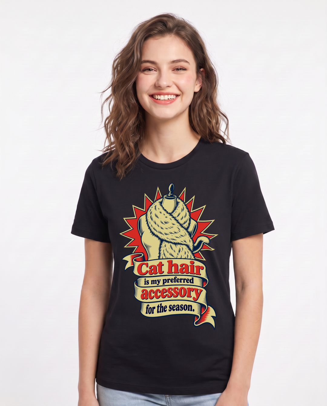 Cat Lover Black T-Shirt for Women – Everyday Expression Graphic Tee product image 3