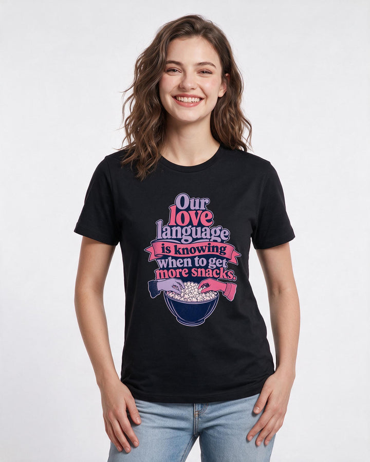 Couples Black T-Shirt for Women – Everyday Expression Graphic Tee product image 3