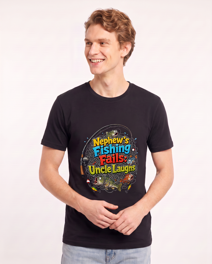 Nephew's Fishing Fails: Uncle Laughs Men's Black T-Shirt product image 1