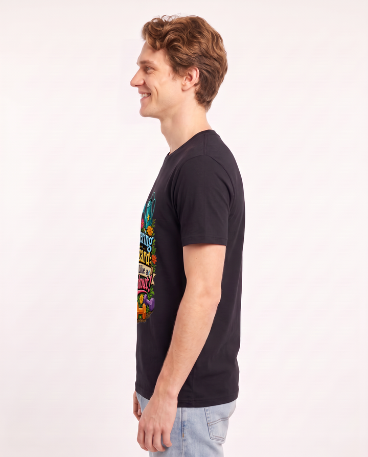 Watering Wizard: It’s Like a Workout! Men's Black T-Shirt product image 3