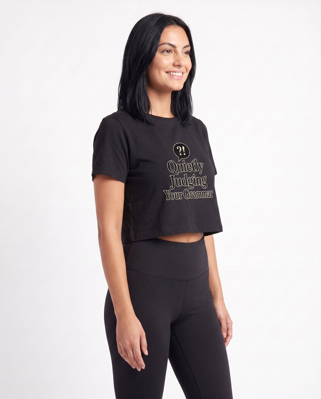 Quietly Judging Your Grammar Crop Top mockup 2