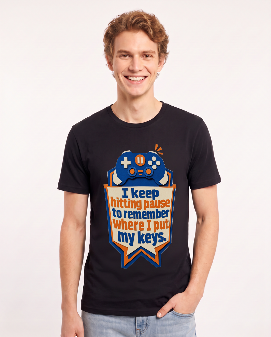 Gaming Men's Black T-Shirt - I keep hitting pause to remember where I product image 1