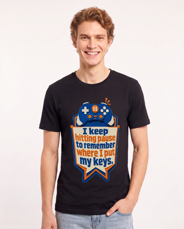 Gaming Men's Black T-Shirt - I keep hitting pause to remember where I product image 1