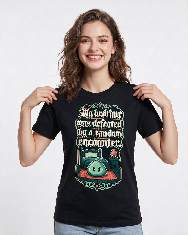 Gaming Women's Black T-Shirt – My bedtime was defeated by a random encounter. product image 3
