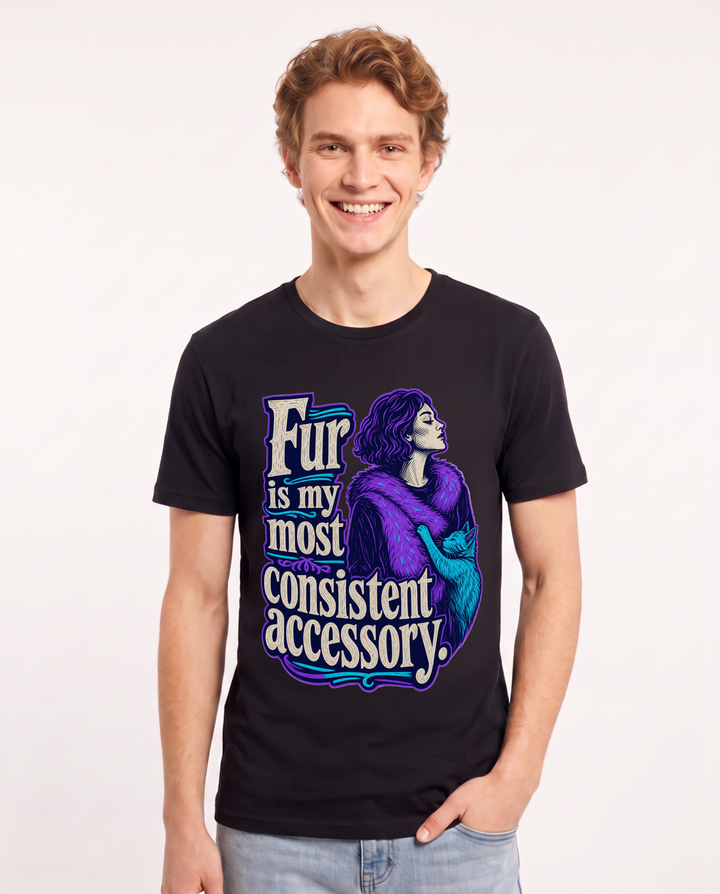 Cat Lover Men's Black T-Shirt – Fur is my most consistent accessory. product image 1