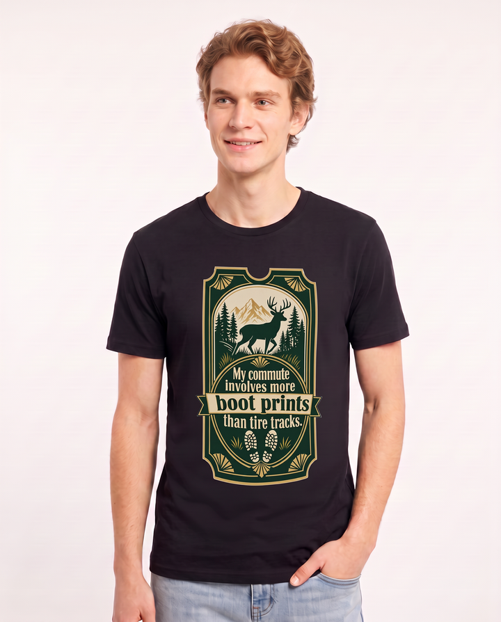 Hunting Men's Black T-Shirt - My commute involves more boot prints product image 3