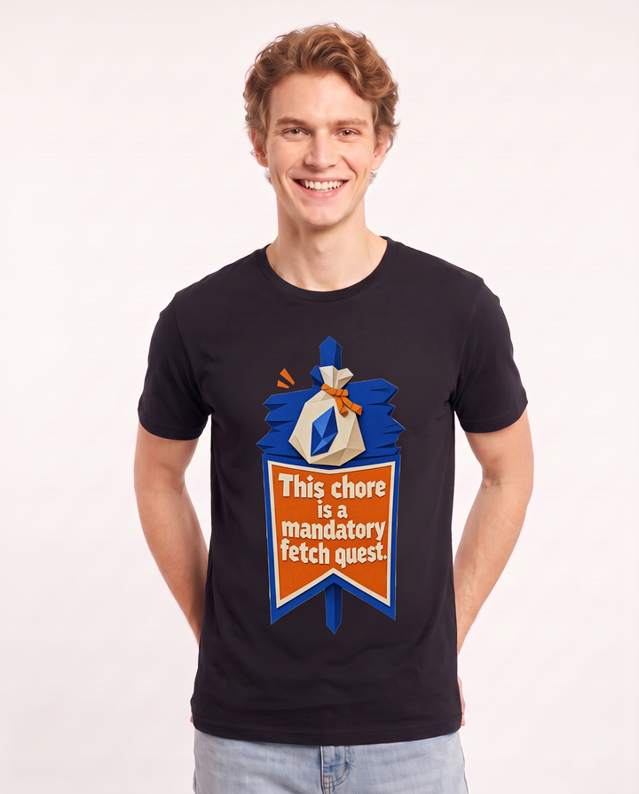 Gaming Men's Black T-Shirt - This chore is a mandatory fetch quest. product image 3