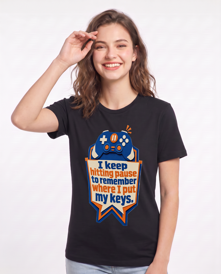 Gaming Women's Black T-Shirt - I keep hitting pause to remember where product image 3