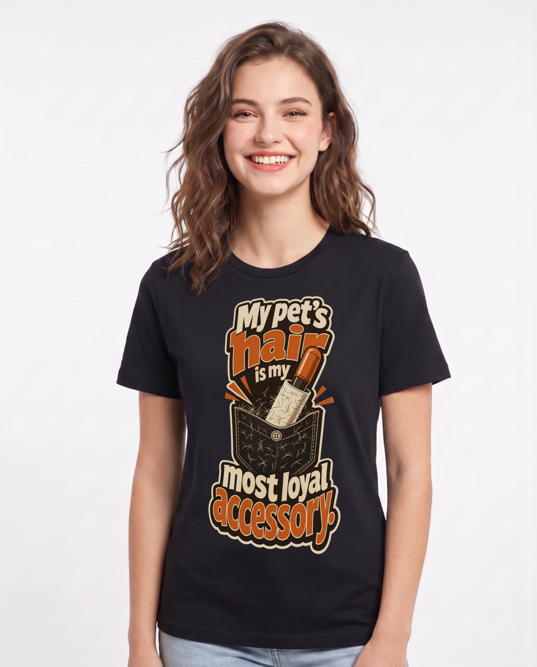 Funny Cat Lover Women's Black T-Shirt – My pet's hair is my most loyal accessory. product image 1