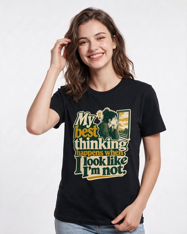 Neurodiversity Women's Black T-Shirt – My best thinking happens when I look product image 3