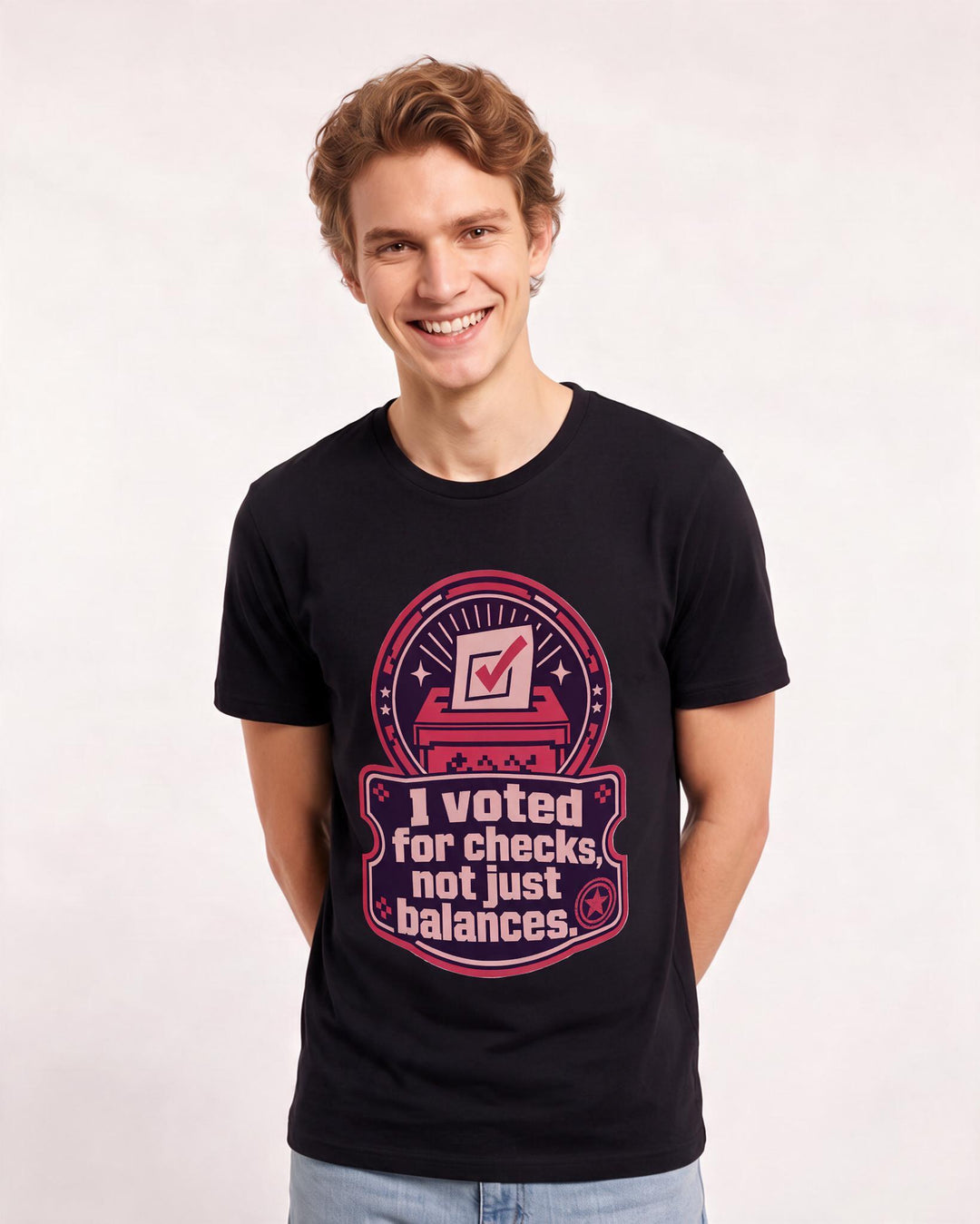 Graphic Men's Black T-Shirt - I voted for checks, not just balances. product image 3