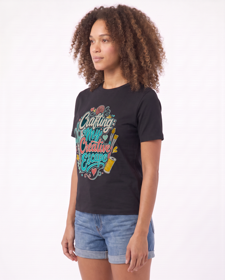 Crafting: My Creative Escape Black T-Shirt mockup 2