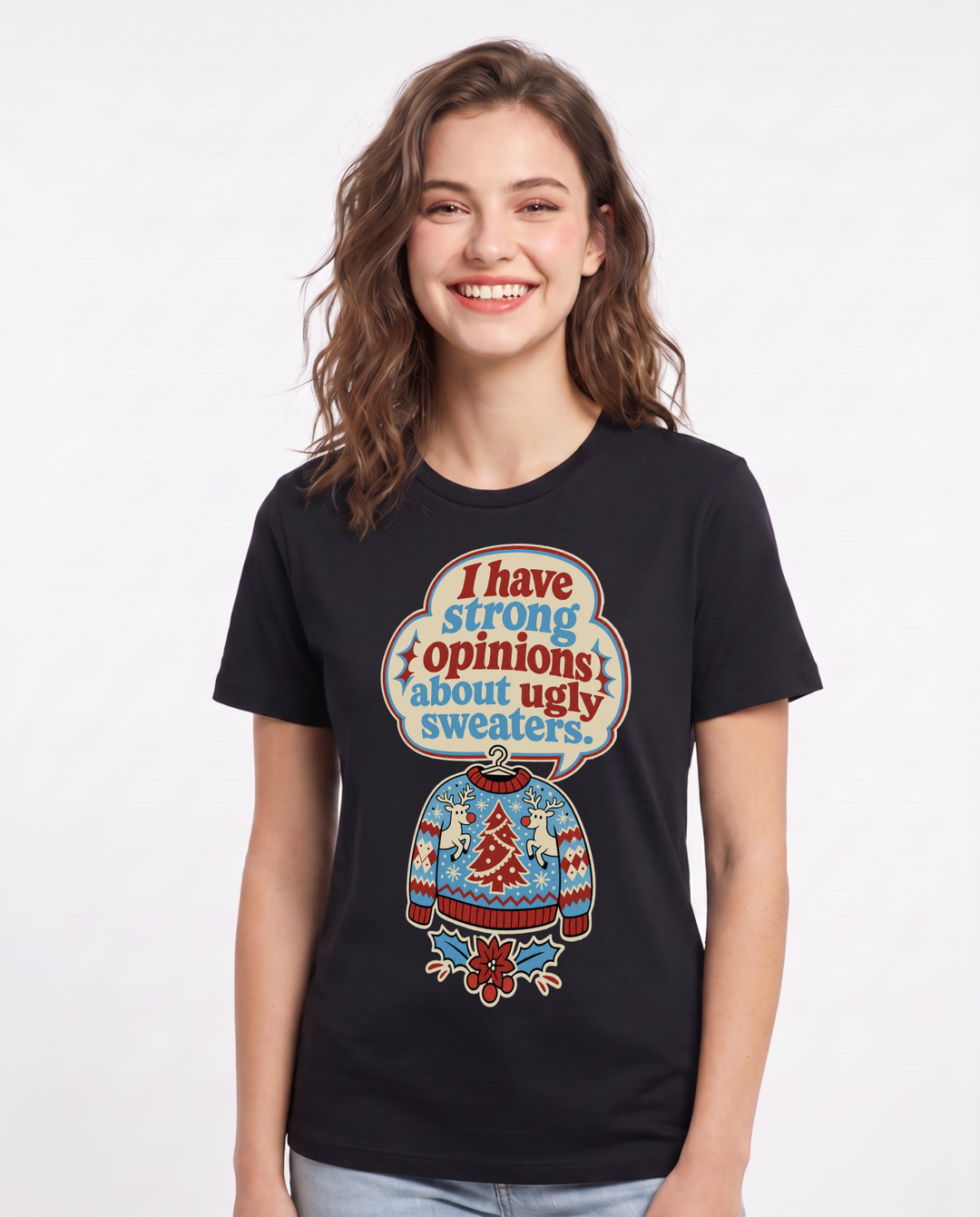 Christmas Women's Black T-Shirt - I have strong opinions about ugly product image 1