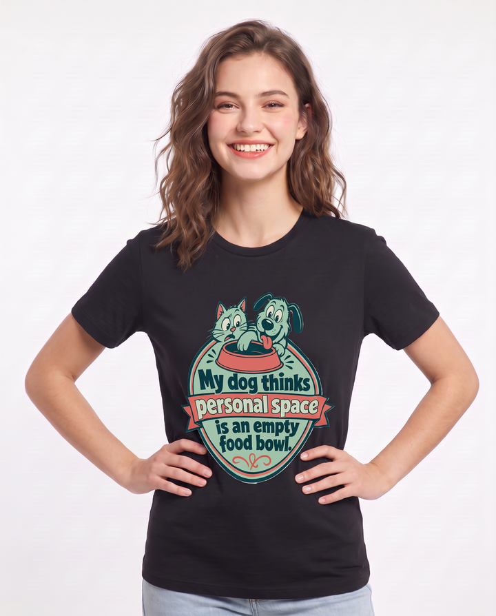 Graphic Women's Black T-Shirt - My dog thinks personal space is an product image 3