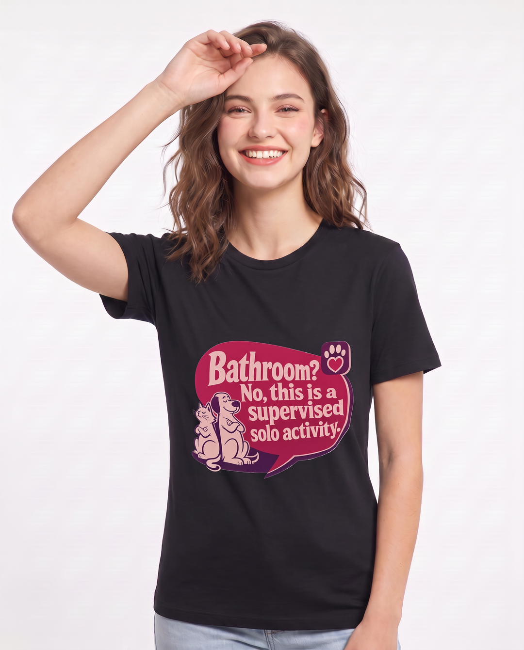Graphic Women's Black T-Shirt - Bathroom? No, this is a supervised product image 3