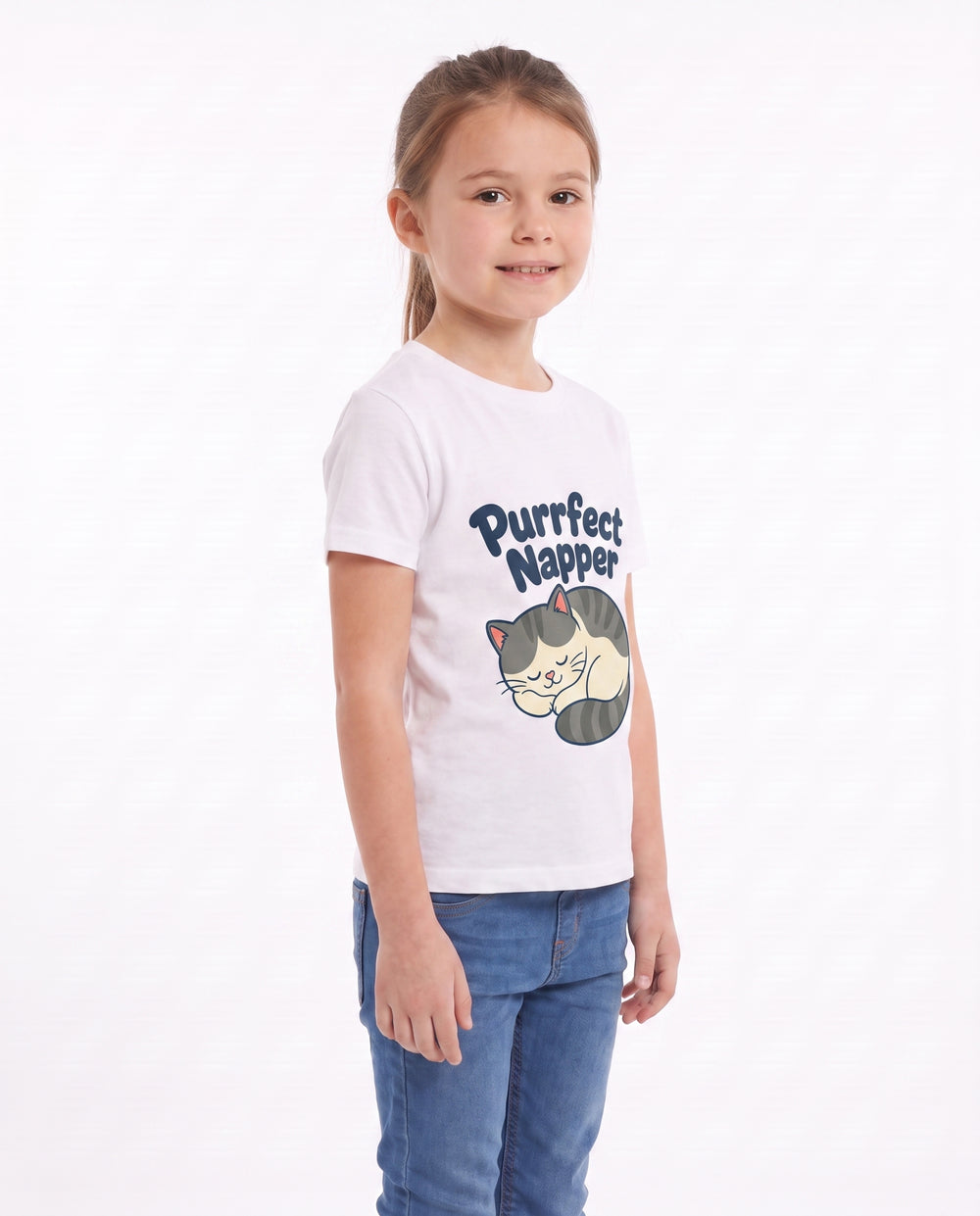 Purrfect Napper White T-Shirt mockup 2