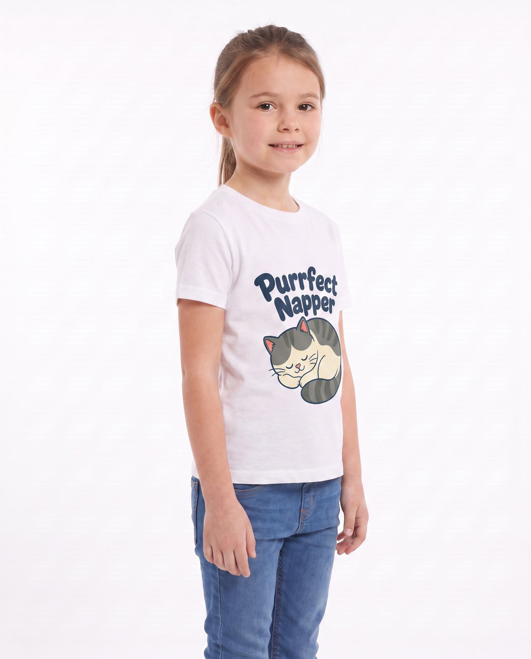 Purrfect Napper White T-Shirt mockup 2