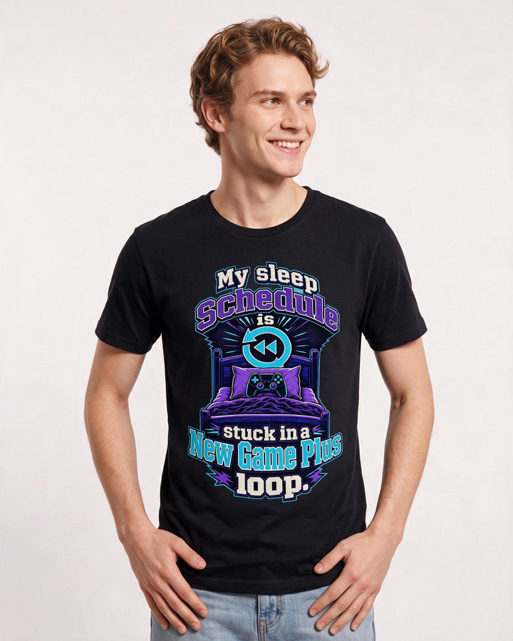 Funny Gaming Men's Black T-Shirt – My sleep schedule is stuck in a New Game Plus loop. product image 3