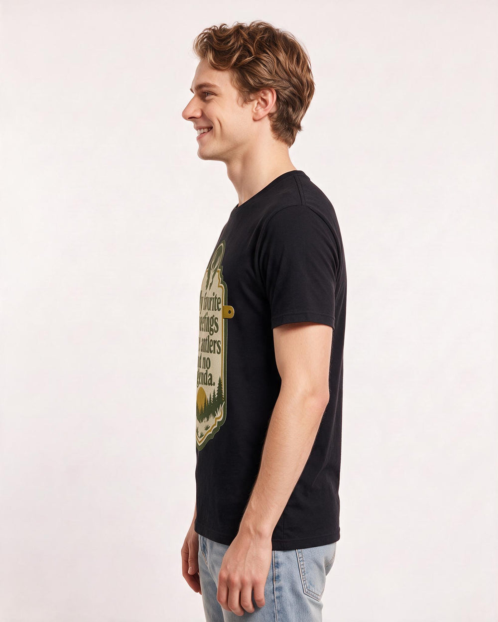 Hunting Men's Black T-Shirt - My favorite meetings have antlers and no product image 2