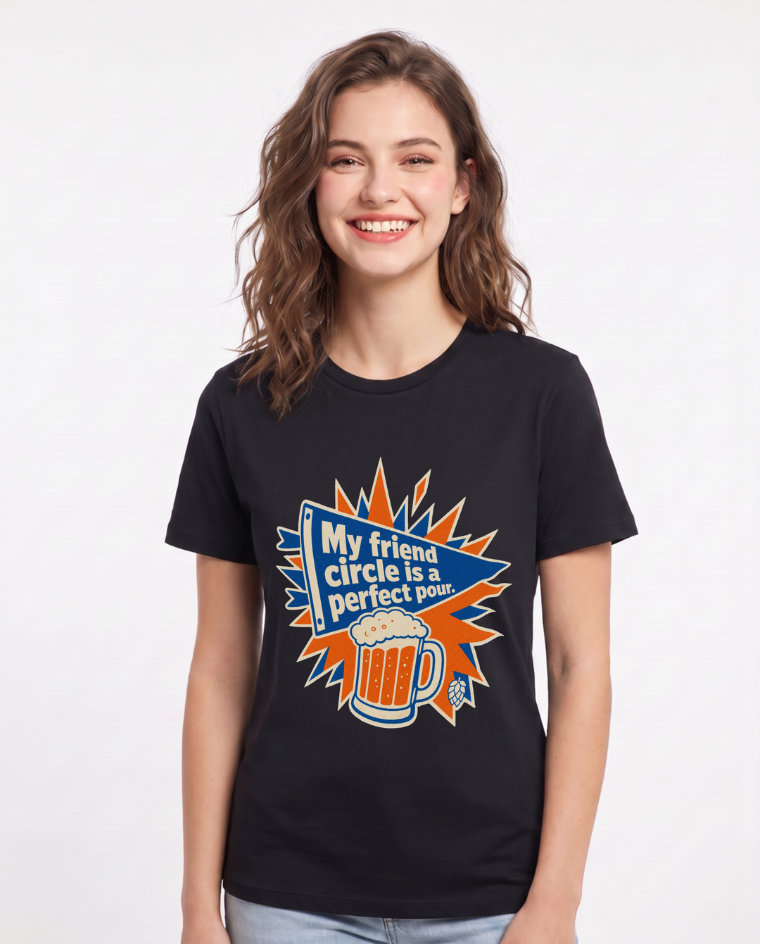 Funny Beer Women's Black T-Shirt - My friend circle is a perfect pour. product image 1