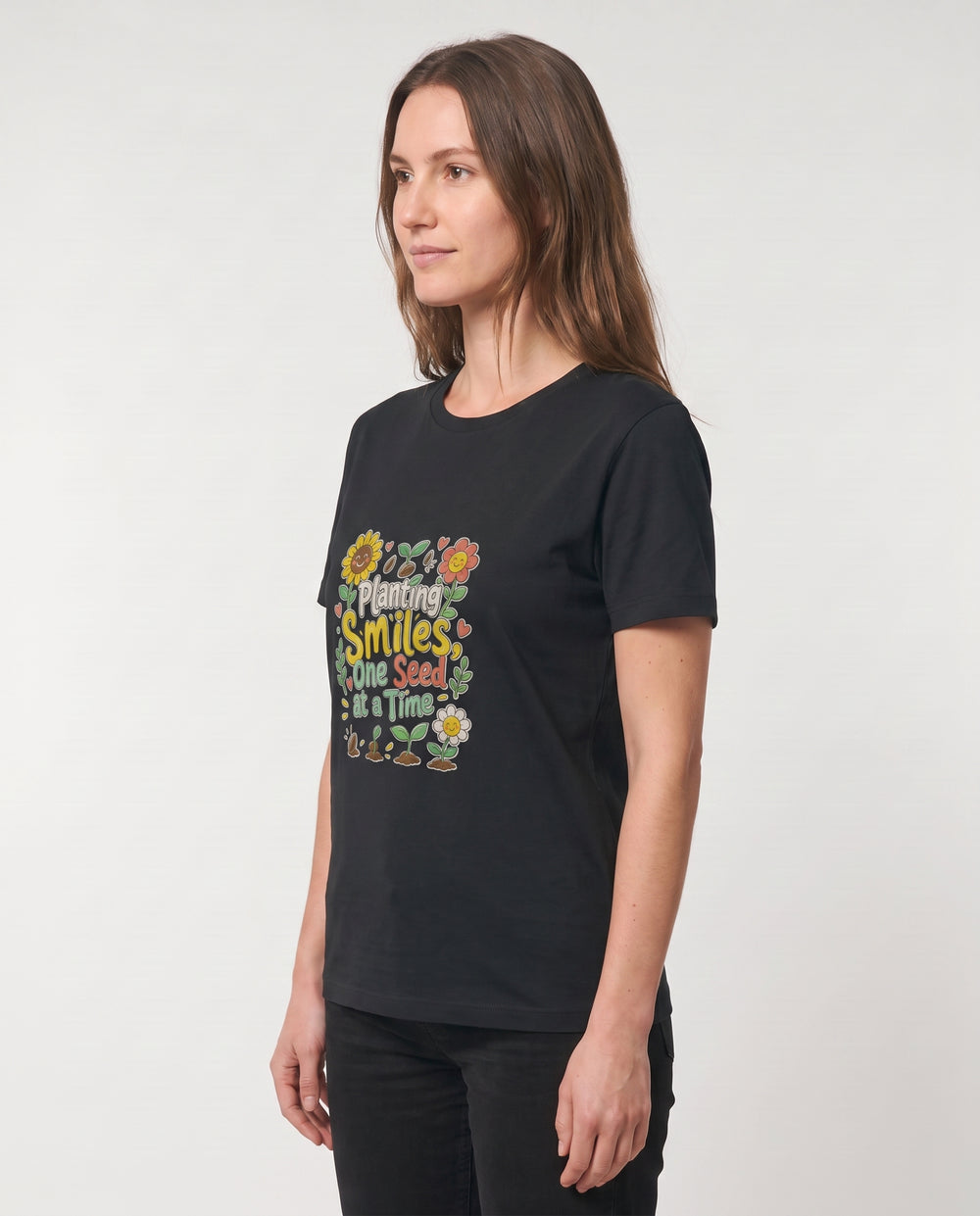 Planting Smiles, One Seed At A Time Black T-Shirt mockup 2