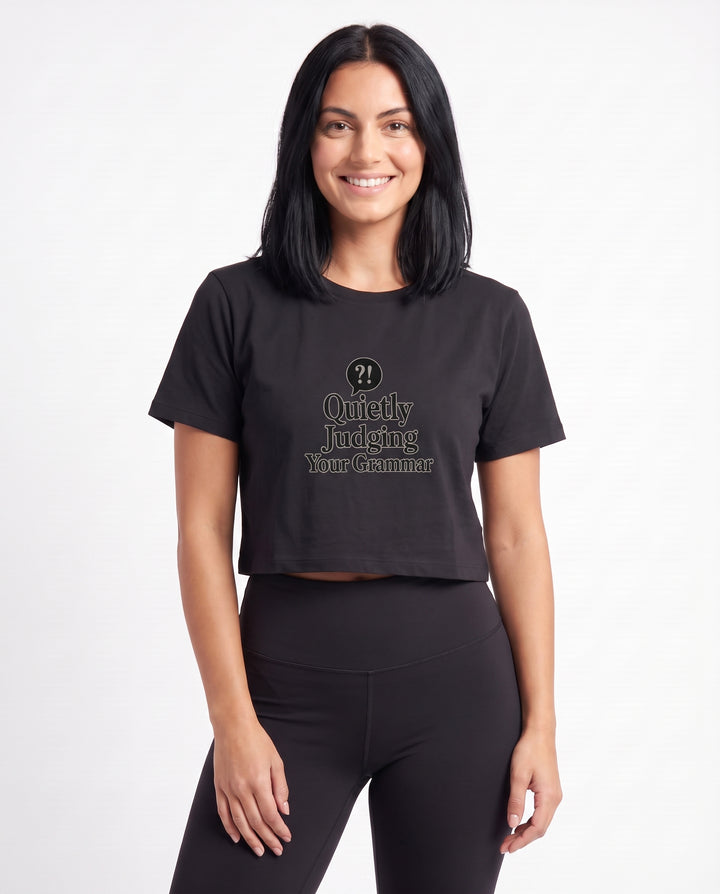 Quietly Judging Your Grammar Crop Top mockup 3