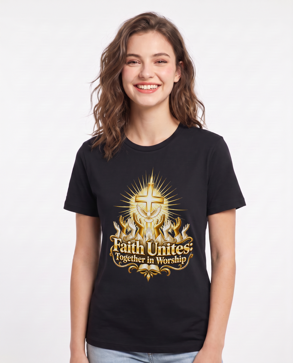 Faith Unites: Together in Worship Women's Black T-Shirt product image 2
