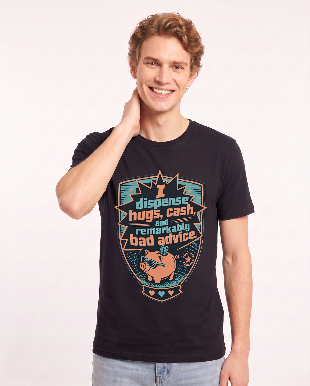 Graphic Men's Black T-Shirt - I dispense hugs, cash, and remarkably product image 3