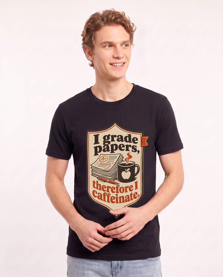 Teacher Gift Men's Black T-Shirt - I grade papers, therefore I product image 3