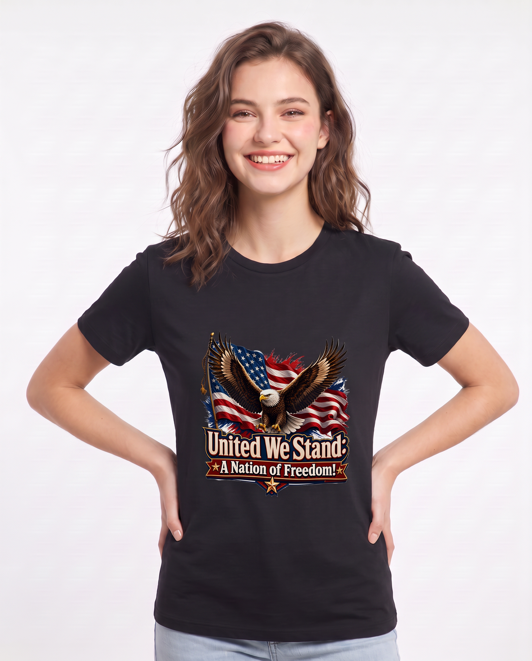 United We Stand: A Nation of Freedom! Women's Black T-Shirt product image 1