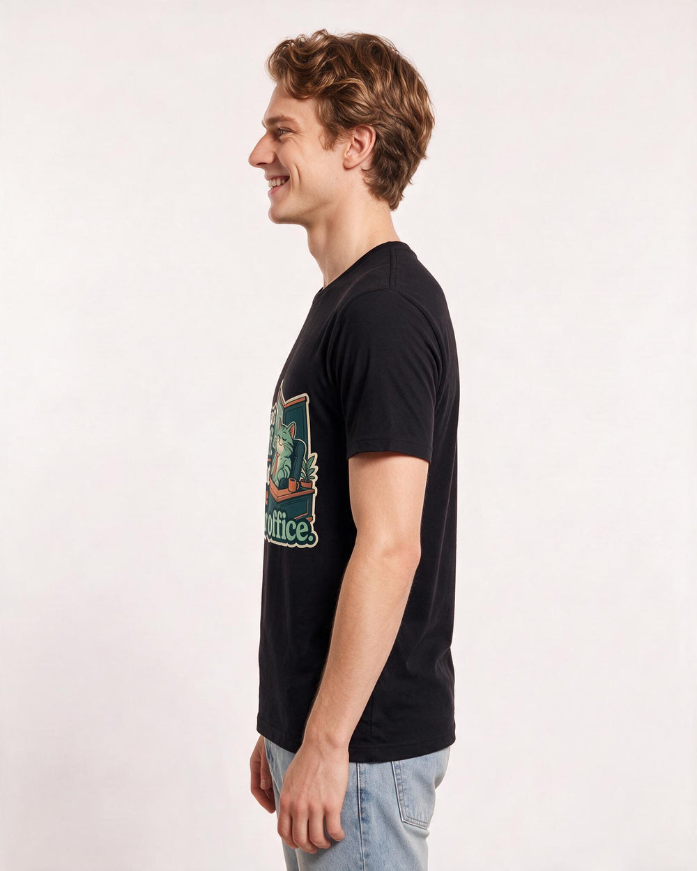 Funny Cat Lover Men's Black T-Shirt – I'm just staff. The cat gets the corner product image 2